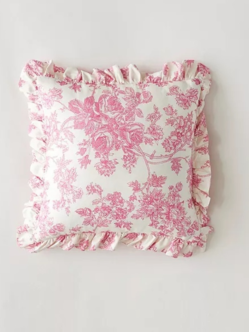 Pair of Toile Ruffle Throw Pillows
